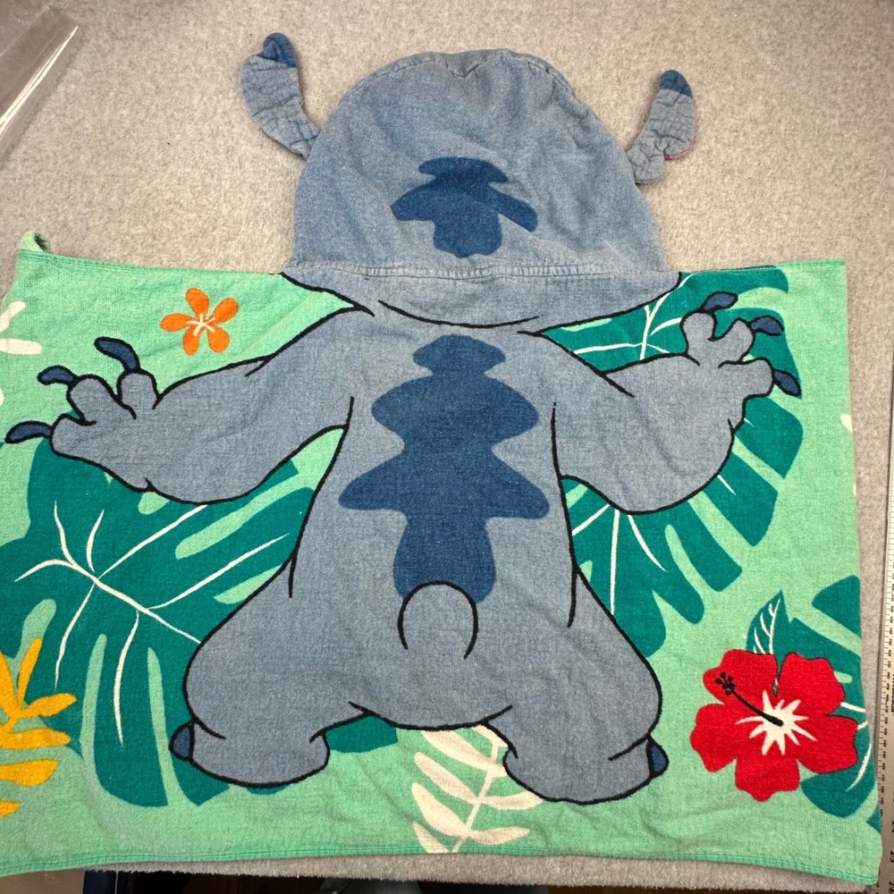 Disney Lilo & Stitch Hooded Beach Bath Towel‎ Kids Blue Green Tropical Hibiscus